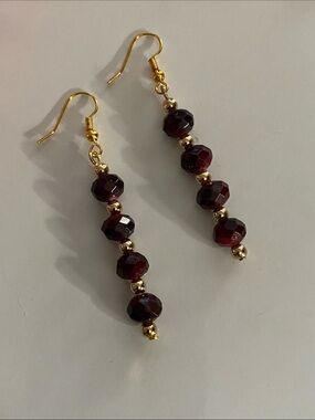 Gold-Tone Garnet Bead Drop Earrings - Good Vibes 😎 Only Jewelry Co.